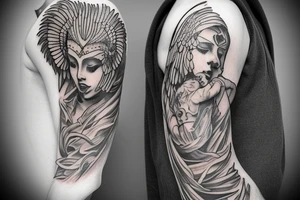 archangel with lion for breast and half sleeve tattoo idea