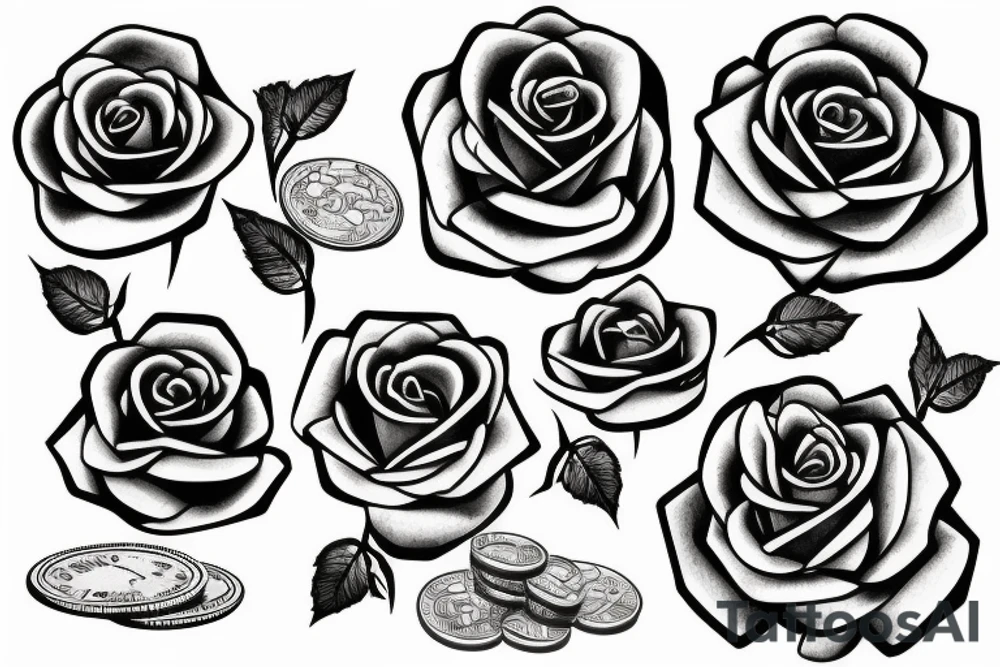 Money dropping from sandwatch with roses tattoo idea