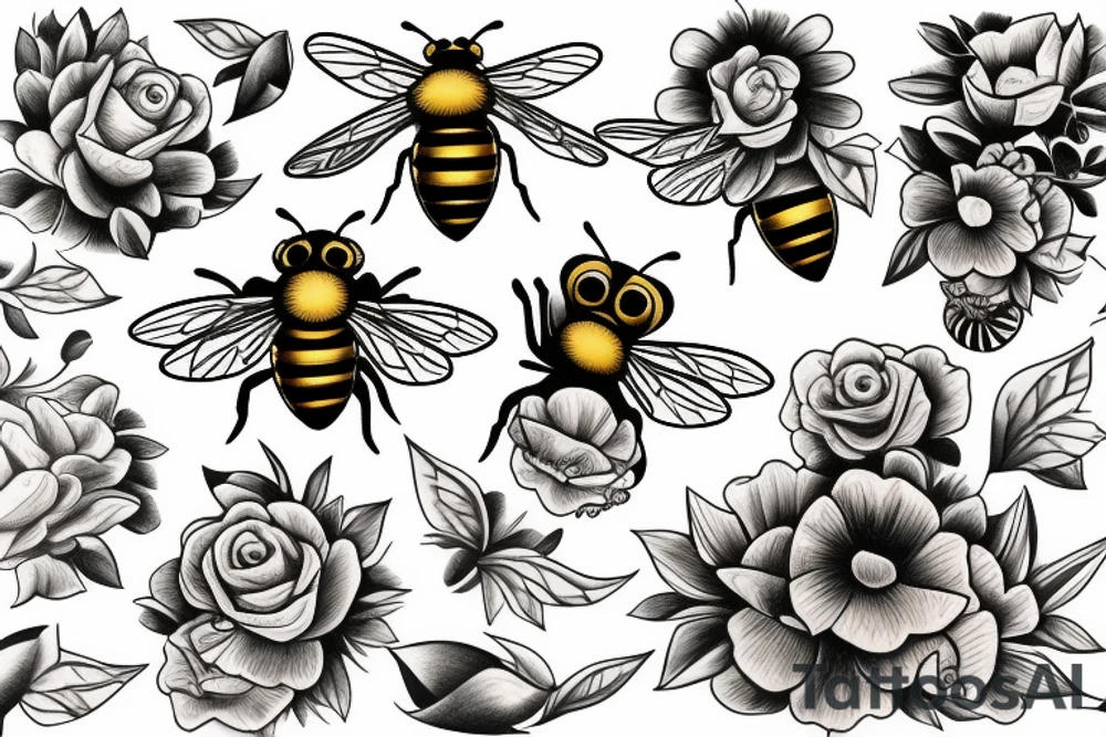 the honey bee on a flower tattoo idea