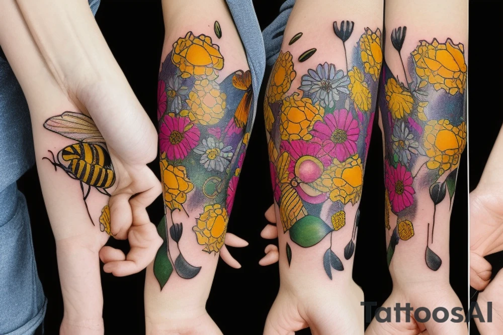the honey bee on a flower tattoo idea