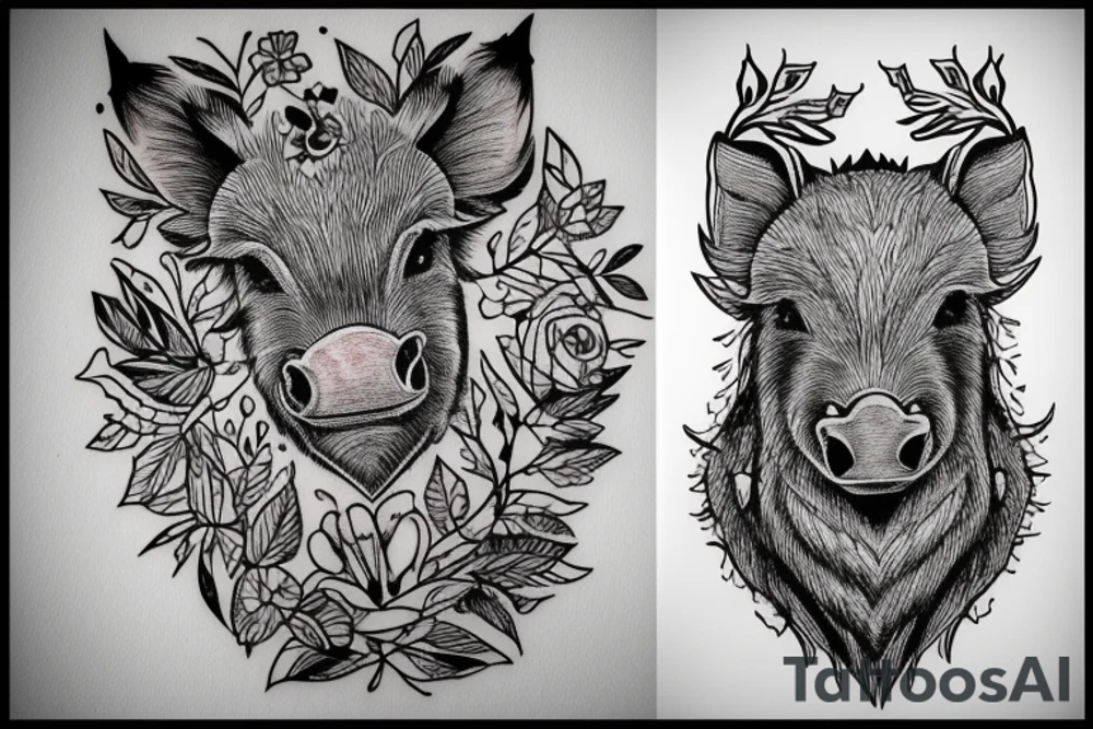 wild boar in a wood tattoo idea
