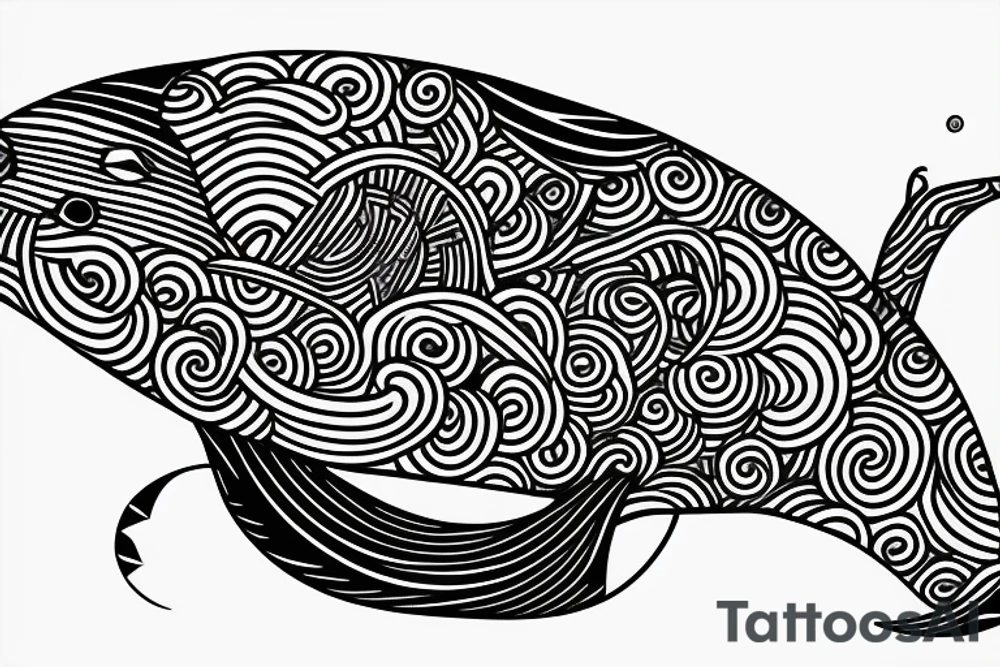 whale swimming on the waves, sun tattoo idea