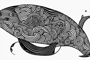 whale swimming on the waves, sun tattoo idea