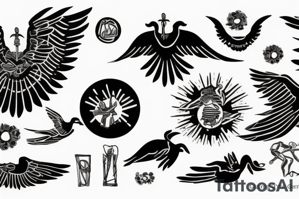 Black figure Greek pottery art style with icarus flying to close to the sun tattoo idea