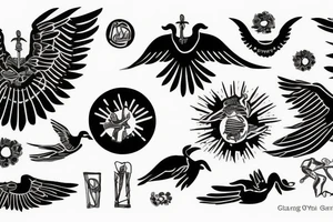 Black figure Greek pottery art style with icarus flying to close to the sun tattoo idea