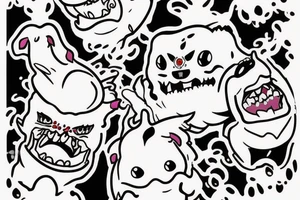 gengar getting licked by a white poodle tattoo idea