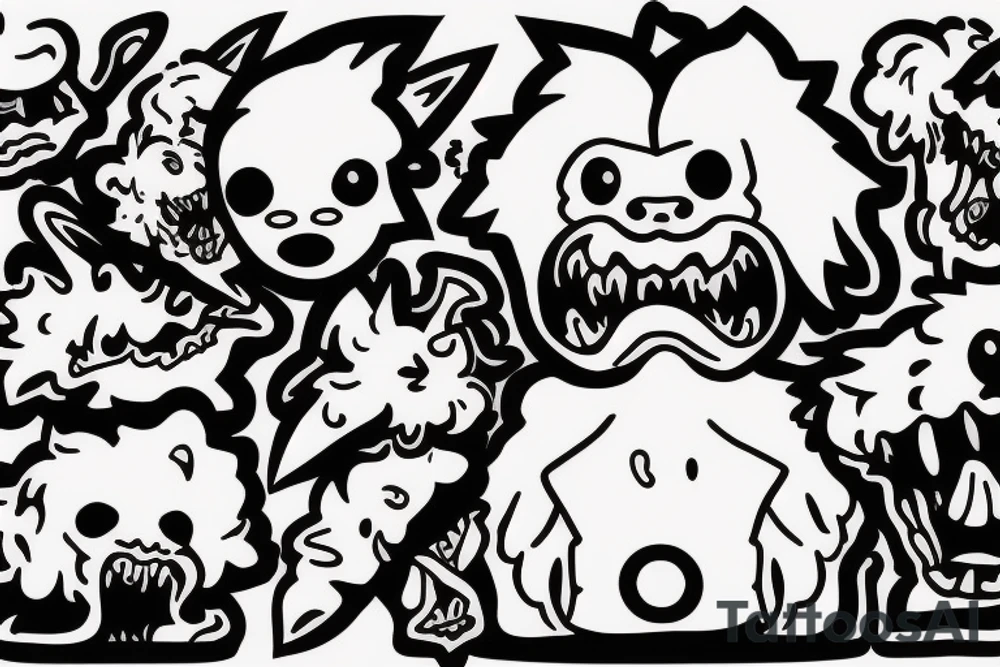 gengar getting licked by a white poodle tattoo idea