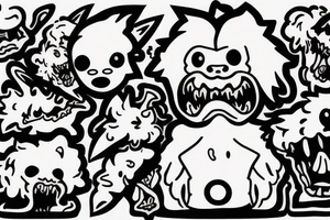 gengar getting licked by a white poodle tattoo idea