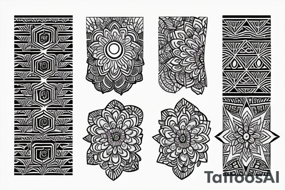Geometric flowers and henna tattoo idea