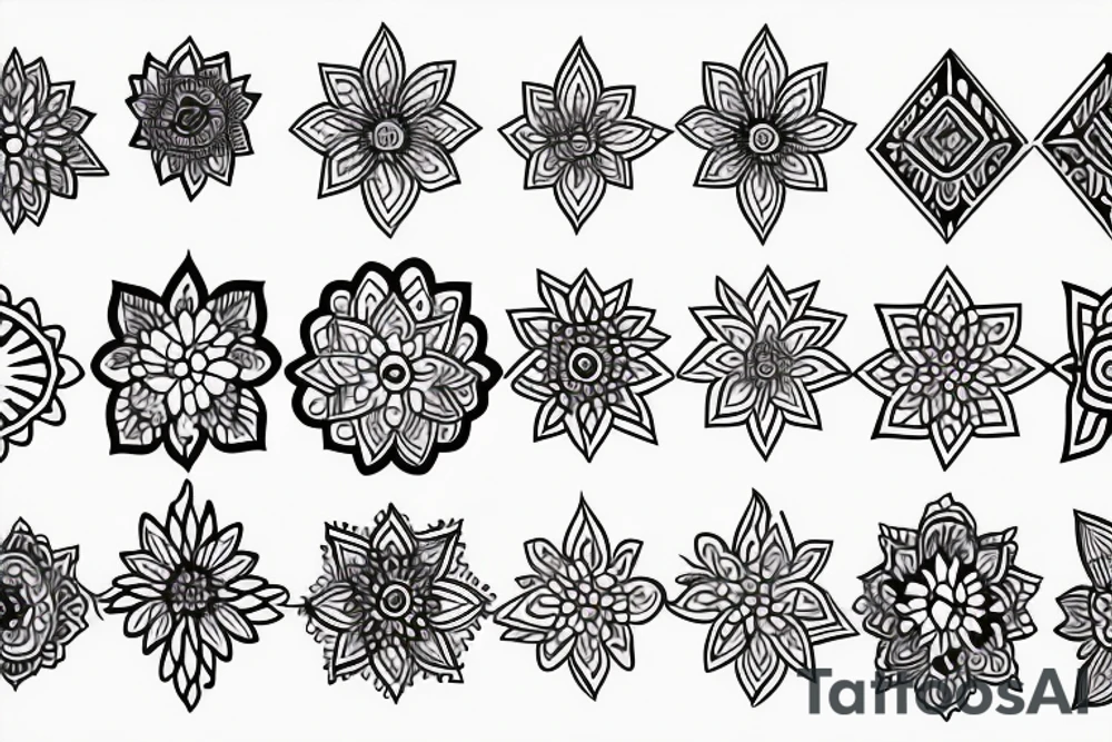 Geometric flowers and henna tattoo idea