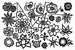 Geometric outline flowers and henna tattoo idea