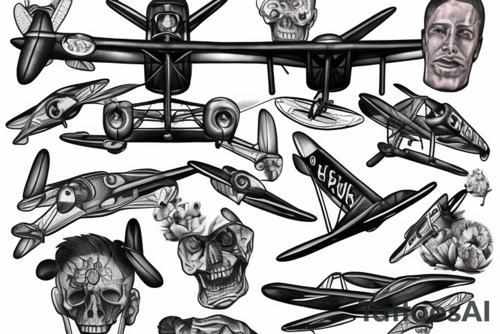 human walking on outside of biplane tattoo idea