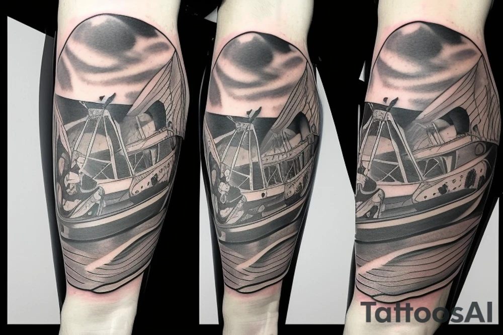 human walking on outside of biplane tattoo idea