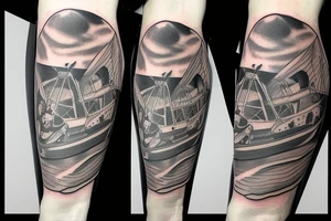 human walking on outside of biplane tattoo idea