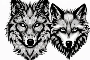 Wolf face with angry and lovable personality tattoo idea