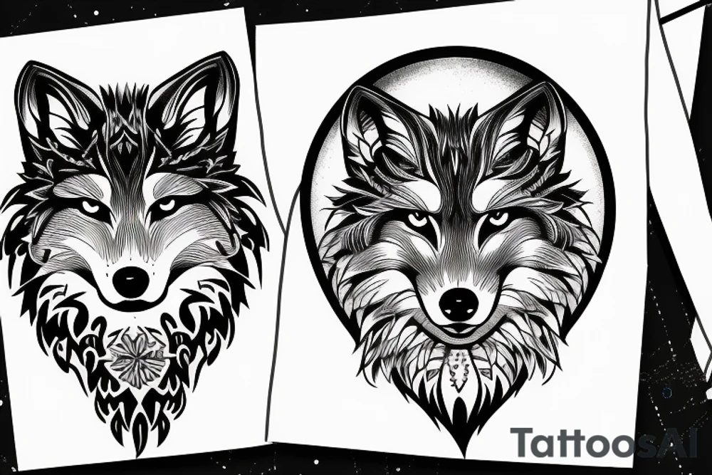 Wolf face with angry and lovable personality tattoo idea