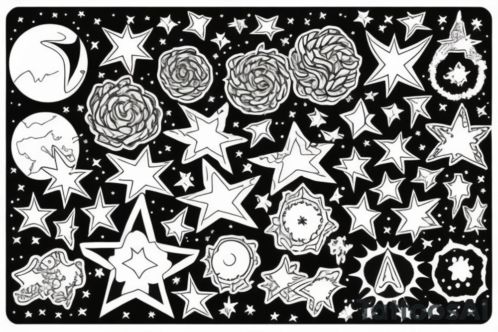 square and psychedelic starry sky tattoo idea