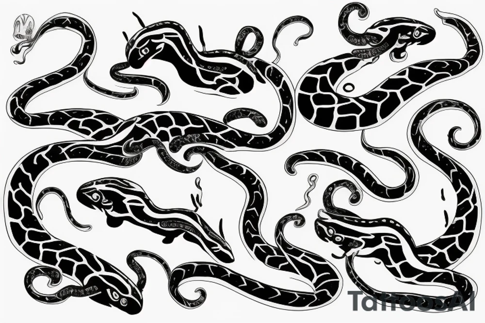 twin cobras with entangled tails tattoo idea