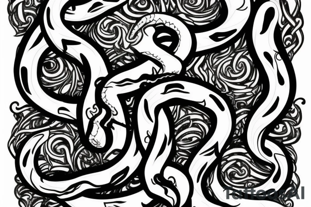 twin serpents with entangled tails, symbolic for chaos and order tattoo idea