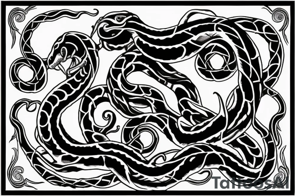 twin serpents with entangled tails, symbolic for chaos and order tattoo idea