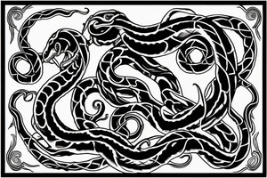 twin serpents with entangled tails, symbolic for chaos and order tattoo idea