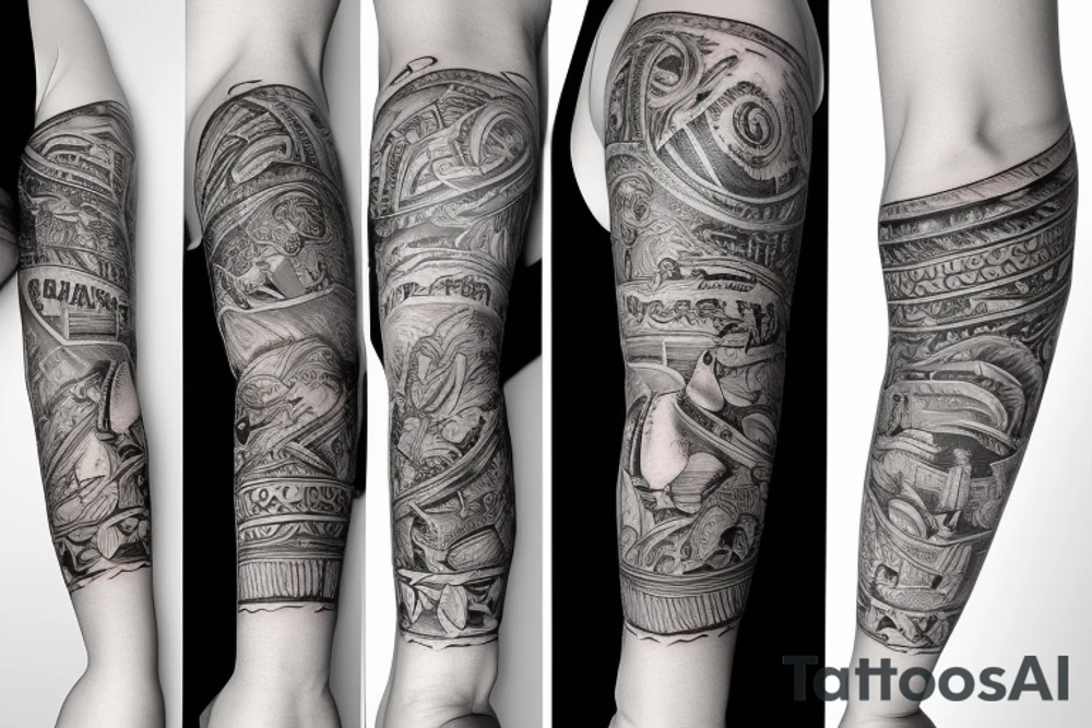 armsleeve tattoo with story tattoo idea