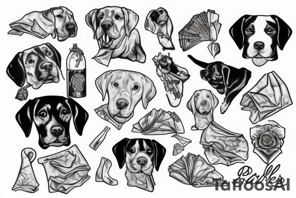 Labrador eating tissues tattoo idea