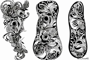 Bass Guitar headstock overgrown with flowers tattoo idea