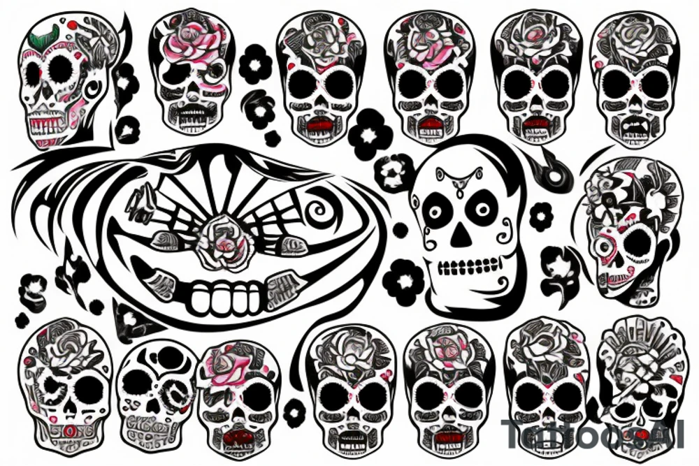 diracs equation with an atom element done in the day of the dead style tattoo idea