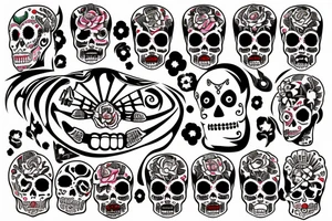 diracs equation with an atom element done in the day of the dead style tattoo idea