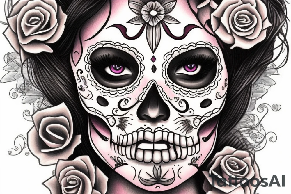 realistic day of the dead lady tattoo idea