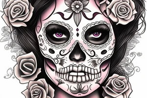 realistic day of the dead lady tattoo idea