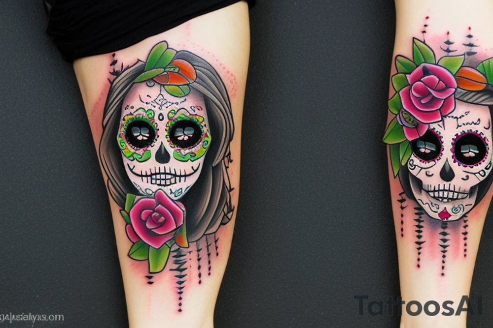 realistic day of the dead lady tattoo idea