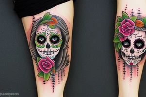 realistic day of the dead lady tattoo idea