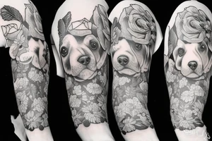 Dog, flowers, sleeve tattoo tattoo idea