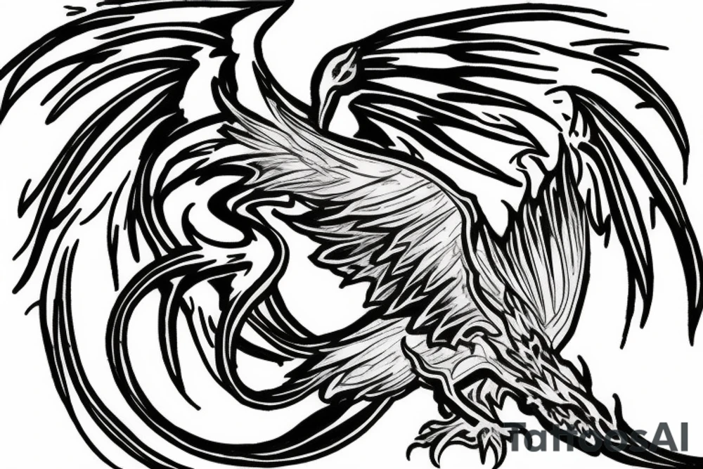 A flaming phoenix with wings spread battles a serpentine dragon tattoo idea