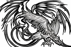 A flaming phoenix with wings spread battles a serpentine dragon tattoo idea