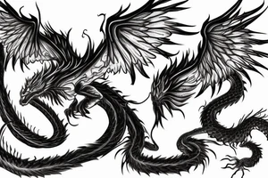 A flaming phoenix with wings spread battles a serpentine dragon tattoo idea