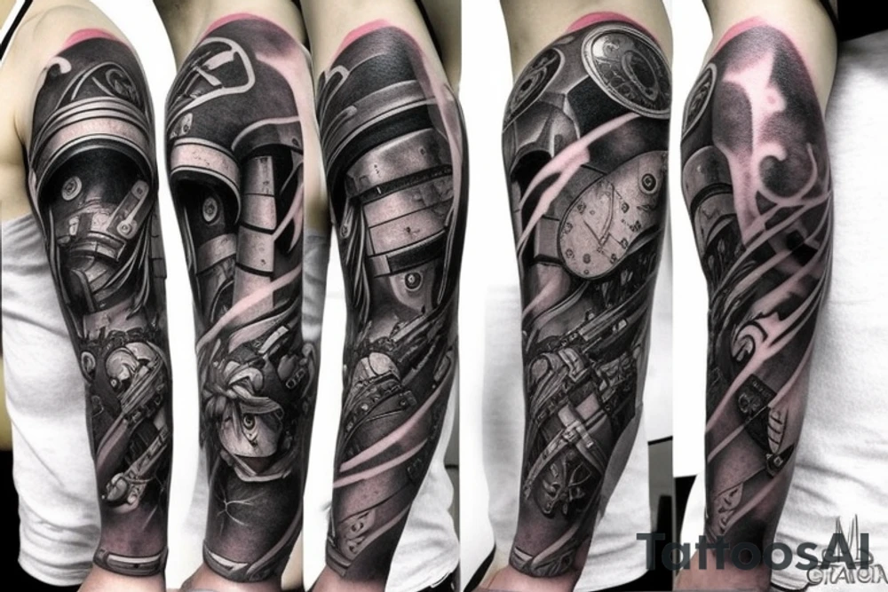 Arm Sleeve with videogame references (e.g. Xenogears, Final Fantasy 7, Chrono Trigger, Star Wars, Gears of War, Legend of Zelda, Celtic Armor) tattoo idea