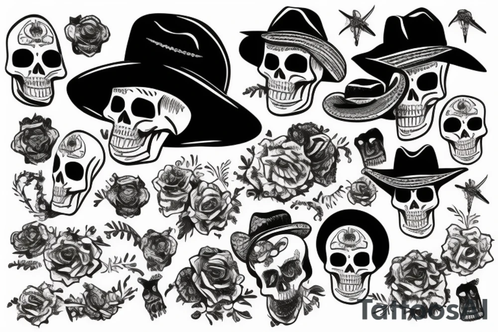 skeleton with cowboy hat tattoo idea