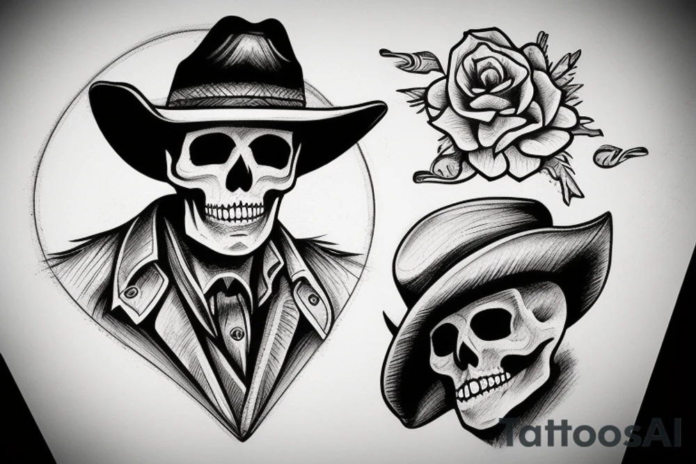 skeleton with cowboy hat tattoo idea
