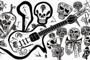skeleton wearing a suit, playing an electric guitar tattoo idea