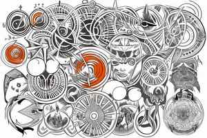 An orange circle with rays going out to all sides, the circle could have details like flames or lightning tattoo idea
