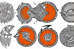 An orange circle with rays going out to all sides, the circle could have details like flames or lightning tattoo idea