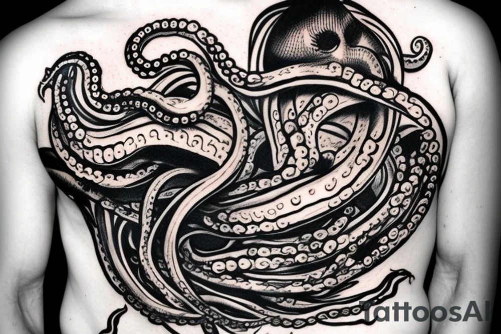 octopus enveloping a viking ship tattoo idea