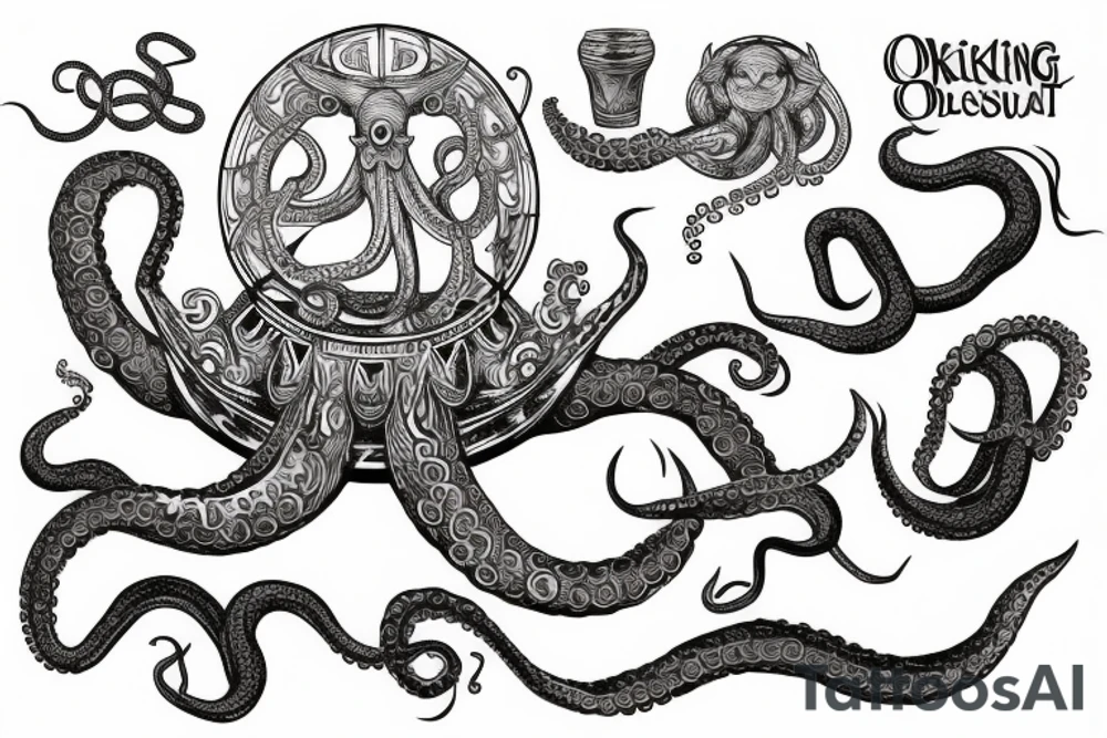 octopus enveloping a viking ship tattoo idea