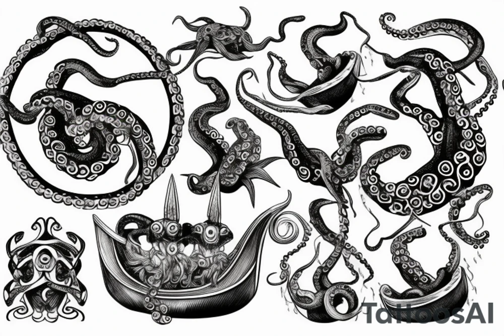 octopus enveloping a viking ship tattoo idea