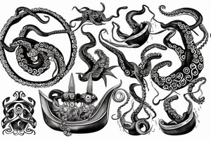 octopus enveloping a viking ship tattoo idea