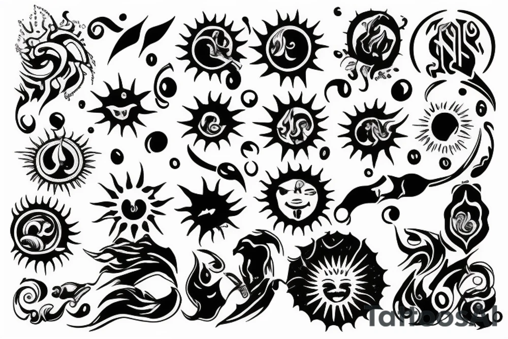 Sun with flames tattoo idea