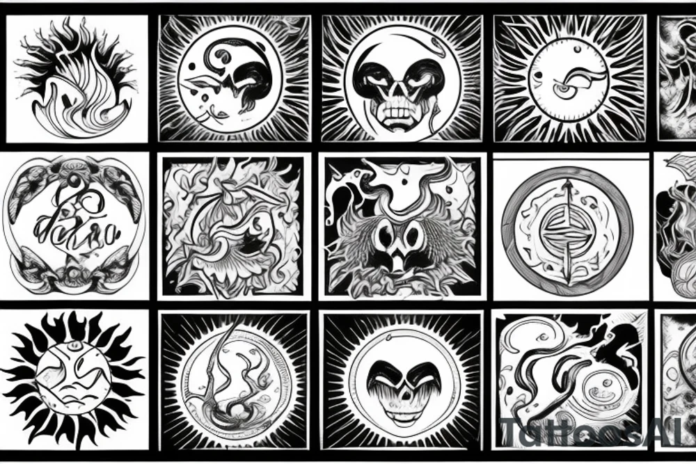Sun with flames tattoo idea